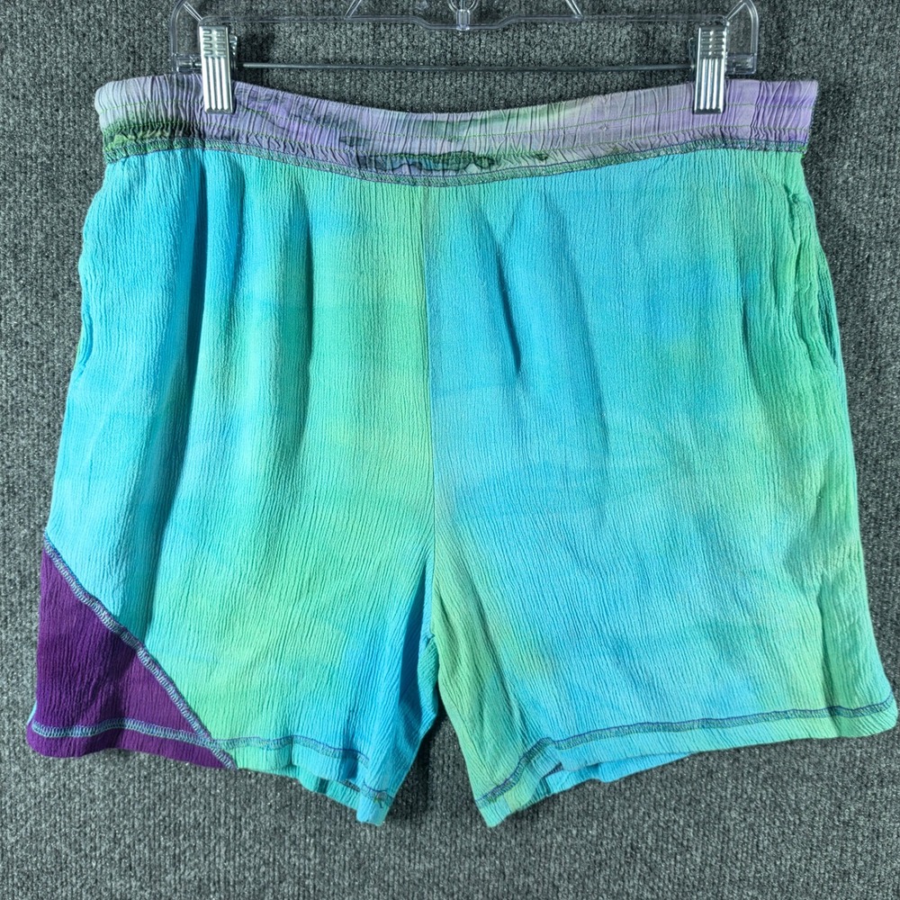 VTG 90s Mozart Crinkle Shorts Womens Small Rayon Colorblock Made in USA Tie Dye